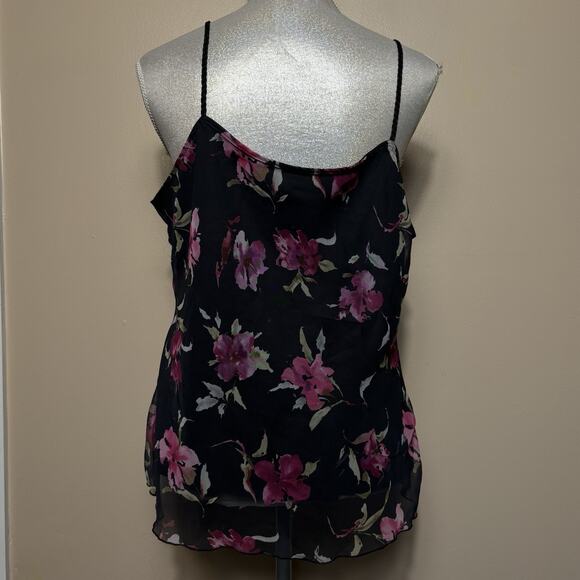 Fahion Bug Womens Floral Black Chiffon Tank Top Baby Doll XL Braided Straps Goth - Picture 2 of 12